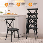 VINGLI Plastic Outdoor Dining Chairs Set of 6, Stackable Patio Dining Chairs with X Back, Waterproof Kitchen & Dining Room Chairs for Indoor-Outdoor, Capacity 402 lbs, Black