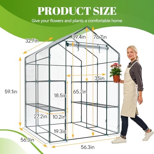 sweetcrispy 56"x56"x77" outdoor greenhouse, with 2 tier 8, front angle view