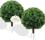 27.5" artificial boxwood topiary ball trees for outdoors shown in use
