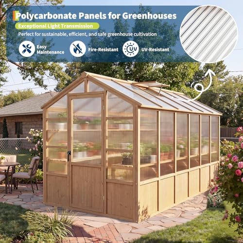 heavy duty walk-in wooden greenhouse kit, 4mm polycarbonate, side view
