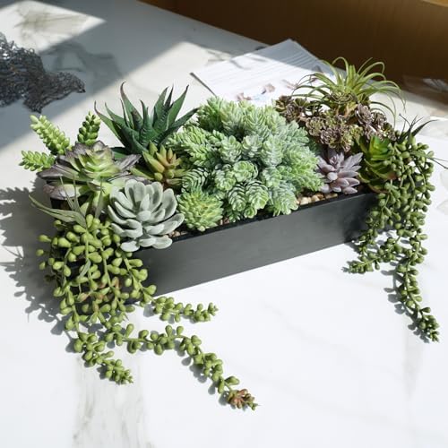 winlyn 15" artificial succulents arrangement faux succulents in, front angle view