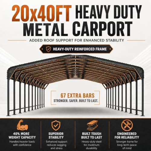 20x40 ft heavy duty metal carport with reinforced showing dimensions