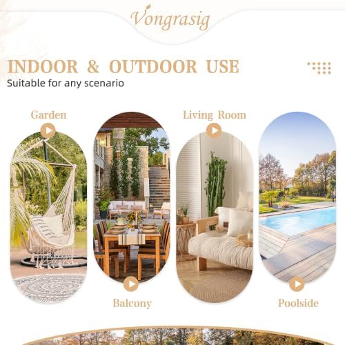Vongrasig Outdoor Wicker Egg Chair PE Rattan Chair with Cushion, Oversized Patio Lounge Chair for Outdoor, Indoor, Balcony, Backyard, Garden, Grey/Beige Rattan