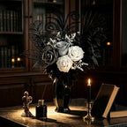 fake flowers for vase, black, white & silver, package contents
