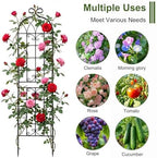 2.2m（86.7" h x 19.7" w） black iron garden showing dimensions