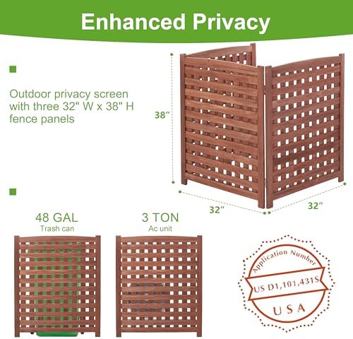3-panel outdoor air conditioner fence screen, outside wood, close-up detail