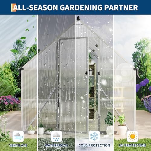 8'x16' aluminum-framed polycarbonate greenhouse, heavy duty polycarbonate greenhouse, side view