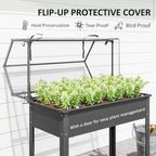 outsunny raised garden bed with flip-up cover, 39.4"x18.9"x48.8", close-up detail