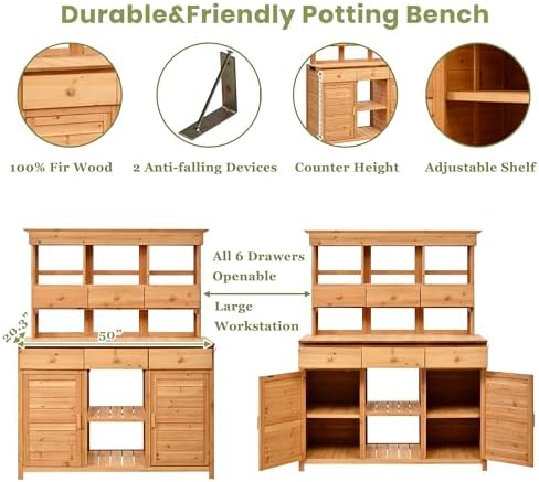 lumisol garden potting bench table with hutch, solid, side view