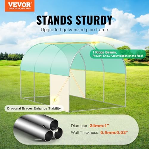 vevor walk-in tunnel greenhouse, 9.6x6.4x6.2 ft hoop house shown in use
