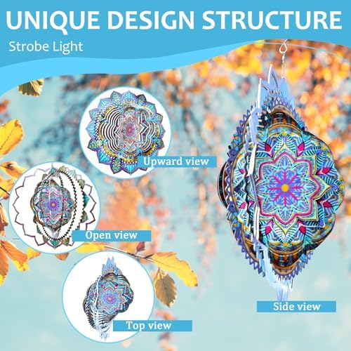 Wind Spinner Mandala Colorful Lily,12In Stainless Steel Wind Spinners Outdoor,3D Hanging Kinetic Sculptures,Yard Art Decorations,Garden Decor,Gifts for Women,Mother,Men,Father,Holidays