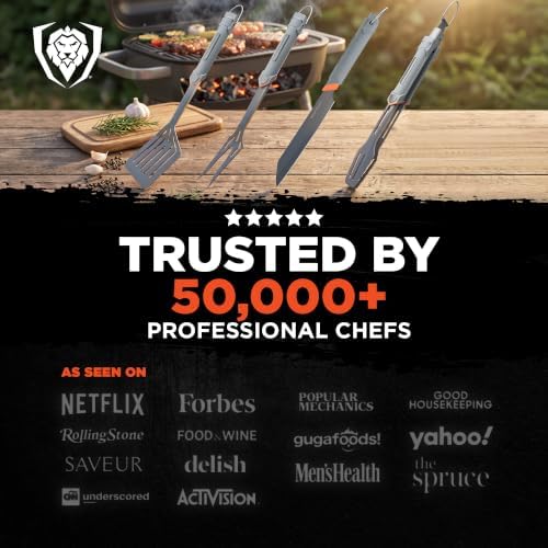 dalstrong 4-pc bbq grill tool set - knife, front angle view