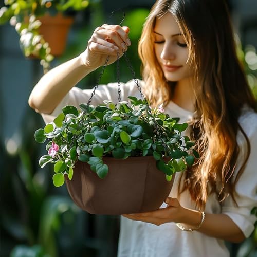 t4u hanging planter for plants outdoor 12 inch, front angle view
