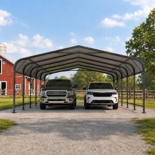 20x20 ft metal carport, outdoor heavy duty 2, side view