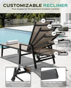 Patio Chaise Lounge Chair Outdoor with Wheels&Armrests, Aluminum Pool Lounge Chairs Set of 2 Five-Position Adjustable Recliner, Outdoor Beach Lounge Chairs for Outside, Patio, Deck, Yard, Khaki
