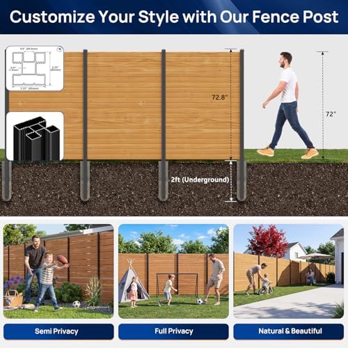 8ft inground aluminum fence posts for 6ft privacy showing dimensions
