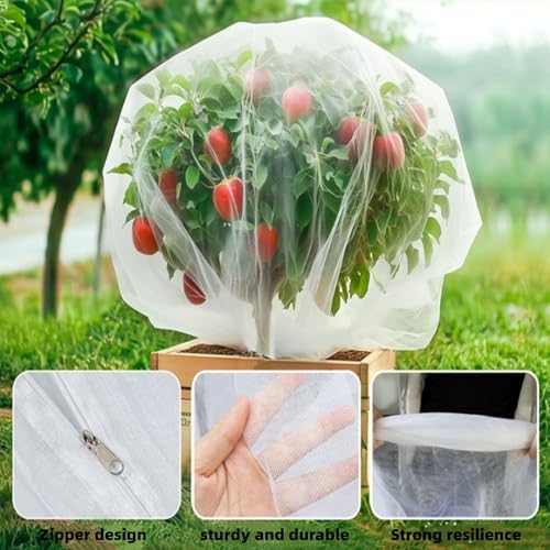 drawstring & zipper fruit tree netting cover showing dimensions