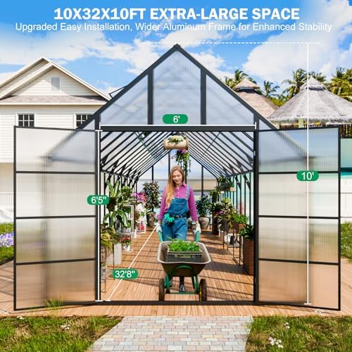 cdcasa 10x32x10 ft greenhouse for outdoors, extra large shown in use