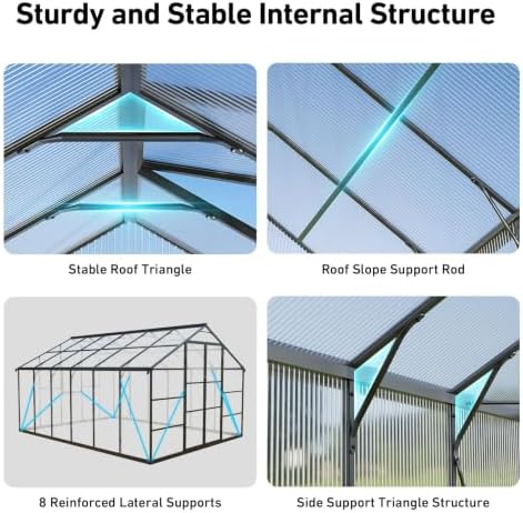 10x12 ft greenhouse with hygrometer, windproof uv protection showing dimensions
