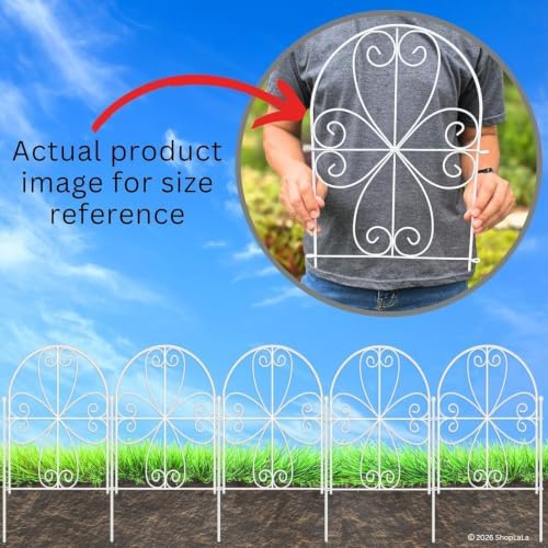 shoplala garden fence (10 panels) 12.5inx16.5in white metal showing dimensions