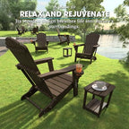 THOEOE Folding Adirondack Chair Set of 2, HDPE Plastic Patio Chairs | All-Weather Outdoor Chairs, Oversized Fire Pit Chairs, with Cup Holder, Wood Grain, for Deck, Backyard, Garden, Lawn, Brown
