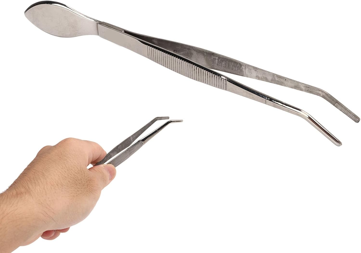 Bonsai Tweezers, Curved Tip Stainless Steel Professional Potted Plant Tweezers with Spatula, for Garden Bonsai Soil Loosening and Changing Pots