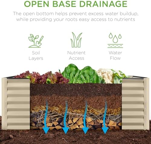 best choice products 4x2x2ft outdoor metal raised garden, close-up detail