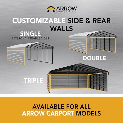 arrow carports galvanized steel carport, full-size metal carport, side view