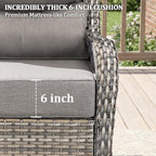Luxury Swivel Rocker Chairs Fire Pit Set with 6" Thick Cushion 7 piece Wicker Outdoor Patio Chair with Sofa and Ottoman,Comfortable High Back Outdoor Patio Furniture Set - Gray | Gray