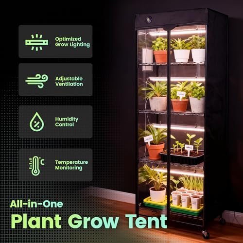 worth mini greenhouse with 18w t8 grow lights shown in use