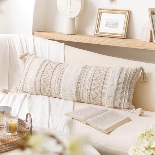 blissblush 14x36 lumbar pillow cover for bed, rectangular, side view
