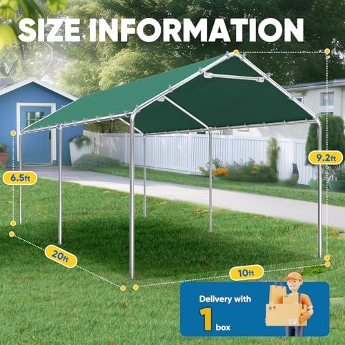 quictent 10x20 ft heavy duty carport canopy galvanized showing dimensions