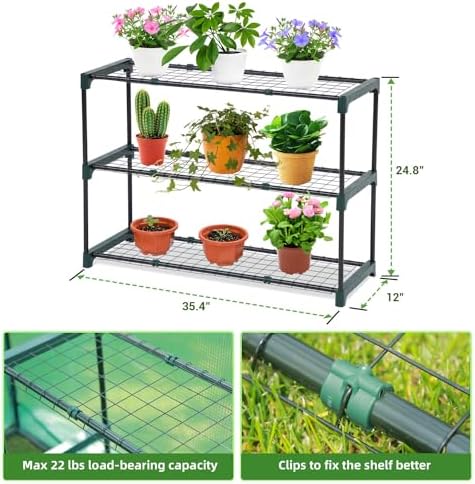 lean-to greenhouse with 3-tier shelves: ohuhu portable walk-in, side view