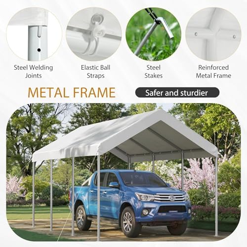 aoxun 10x20 ft heavy duty carport, adjustable height, close-up detail