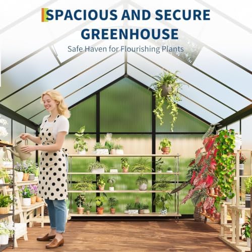 6x8 ft polycarbonate walk-in greenhouse with roof vent, package contents