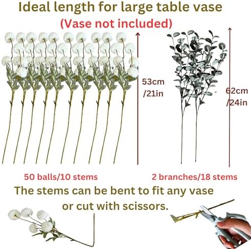 ryddelighome white faux kiku flowers for vase(not included), front angle view