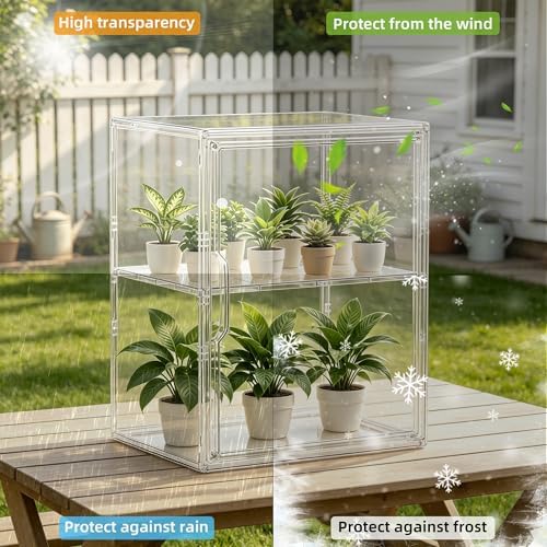 mini greenhouse indoor with magnetic door, l-2tier-1pcs, side view