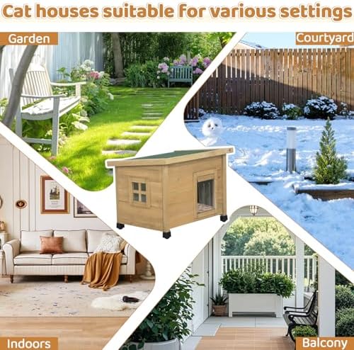 agitree outdoor wooden pet house, weatherproof winter shelter, front angle view