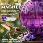 Glass Hummingbird Feeder for Outdoors Hanging, 26 fl oz Bird Nectar Feeder | 5 Metal Flower Feeding Ports, 360° Perch Ring, Easy Refill Clean, Leakproof, Ideal for Backyard Garden Outdoor Decor, Purple