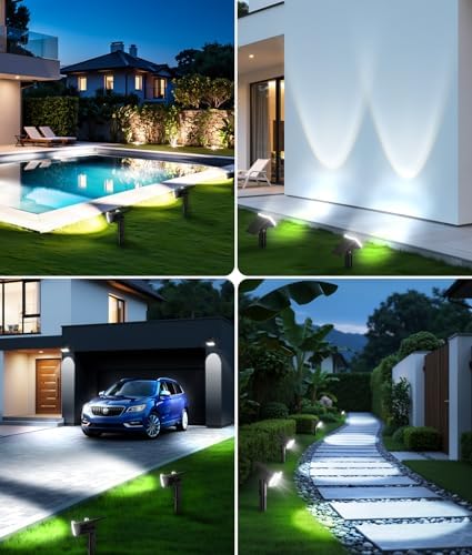 LETMY Solar Lights Outdoor Waterproof IP65, 6 Pack Solar Spot Lights Outdoor With 14 Big LEDs, 2-in-1 Wall Lights & 2 Modes Solar Powered Landscape Spotlights for Garage Pathway Yard Decor Garden Gift