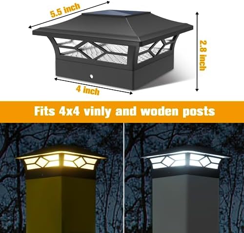 jofios solar post cap lights outdoor 12pack, waterproof showing dimensions