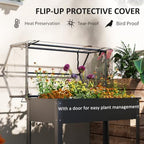 outsunny raised garden bed with flip-up cover, 39.4"x18.9"x48.8", close-up detail