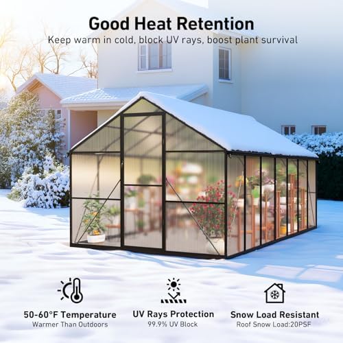 8x14 ft greenhouse with hygrometer, windproof uv protection showing dimensions
