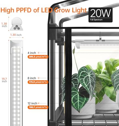 bstrip indoor greenhouse with grow light, 4x20w plant, side view