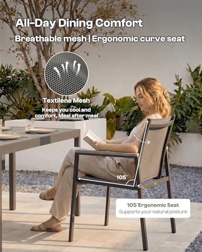 Outdoor Dining Chairs Set of 2, Aluminum Patio Armchairs, All Weather Patio Dining Furniture for Backyard, Deck, Poolside (Gray)