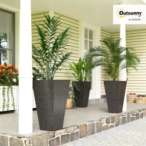 outsunny 28 inch plastic tall planters for outdoor shown in use
