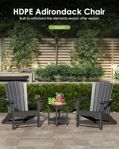 GREENVINES Oversized Adirondack Chairs Set of 2, HDPE All Weather, Black | 21.6" Extra-Wide Seat | 400 lb Capacity | Stable Structure | Plastic Fire Pit Chairs | for Outdoor Patio Deck
