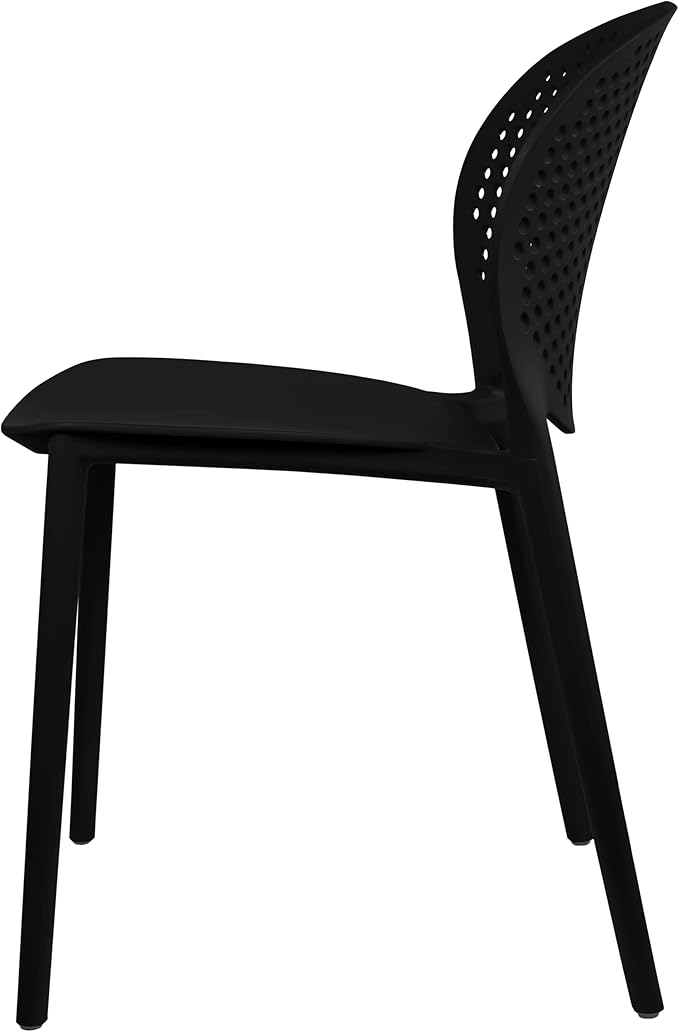 2xhome Set of 3 Patio Dining Chairs | Modern Stackable Outdoor Pool Side Chair | Weather Resistant Plastic for Yard, Porch, Balcony, Kitchen, Black