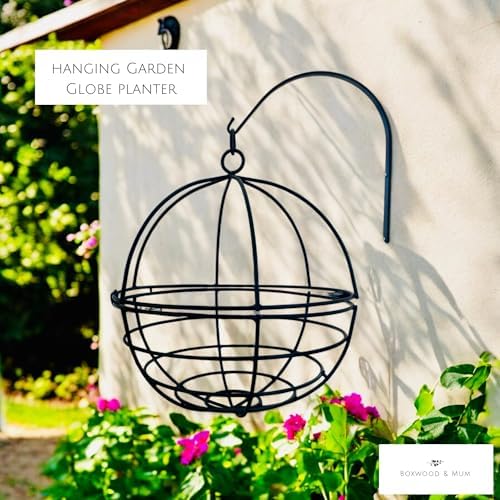 large wrought iron hanging globe planter – amish, side view