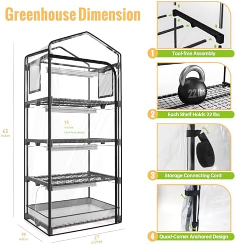 indoor greenhouse with grow light, 4-tier plant stand on a desk or shelf